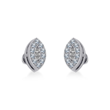 10K White Gold Baguette Diamond Marquise Shape Stud Earring 1/8 Cttw