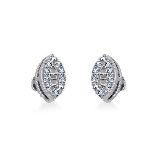 10K White Gold Baguette Diamond Marquise Shape Stud Earring 1/8 Cttw