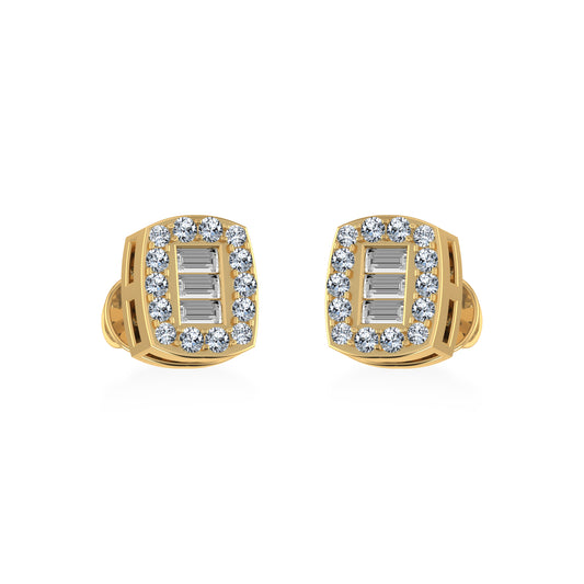 10K Yellow Gold Round Baguette Diamond Stud Earring 1/5 Cttw