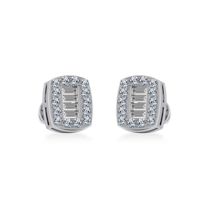 10K White Gold Round Baguette Diamond Stud Earring 3/8 Cttw