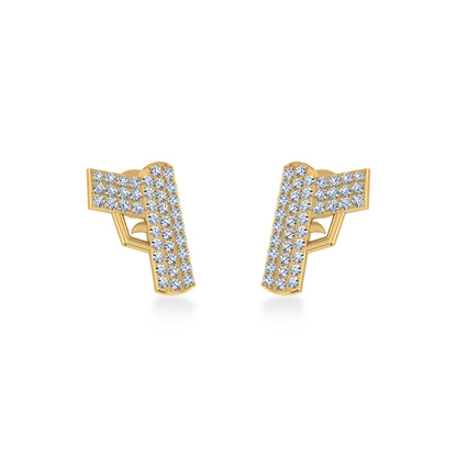 10K yellow gold diamond gun earrings with sparkling diamond detailing for a trendy look