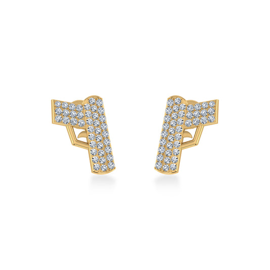 10K Yellow Gold Round Baguette Diamond Gun Stud Earrings 1/5 CT 1/5 CT