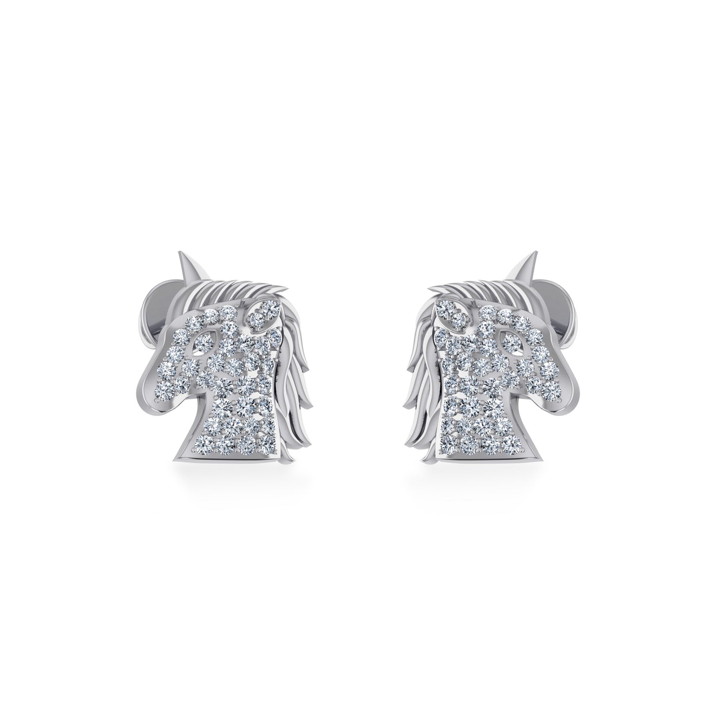 10K White Gold Round Diamond Horse Animal Designer Stud Earring 1/5 Cttw