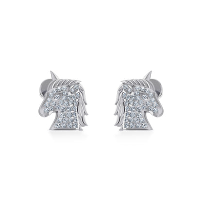 10K White Gold Round Diamond Horse Animal Designer Stud Earring 1/5 Cttw