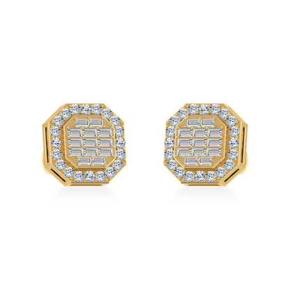 10K yellow gold diamond stud earrings featuring a chic octagonal design with radiant diamonds