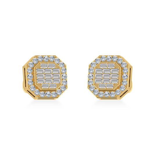 10K Yellow Gold Diamond Designer Stud Earring 1/2 Cttw