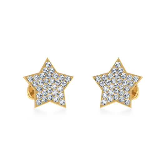 10K Yellow Gold Round Diamond Star Stud Earrings 1/4 Cttw