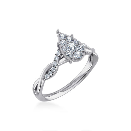14K white gold flower diamond ring with sparkling diamonds in an elegant design