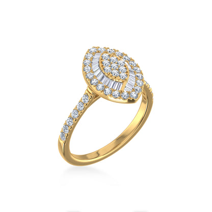 Stunning 14k yellow gold diamond ring with intricate design and sparkling diamonds