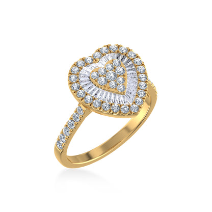 14K yellow gold heart diamond ring with sparkling stones in a beautiful heart design