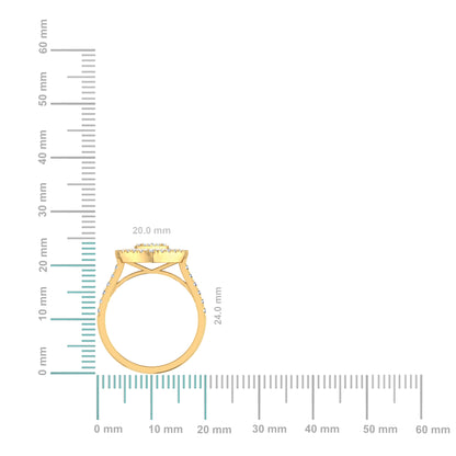 14K yellow gold heart diamond ring with elegant design and precise measurements for a perfect fit