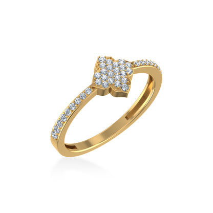 14k yellow gold diamond ring featuring a unique floral design with sparkling diamonds