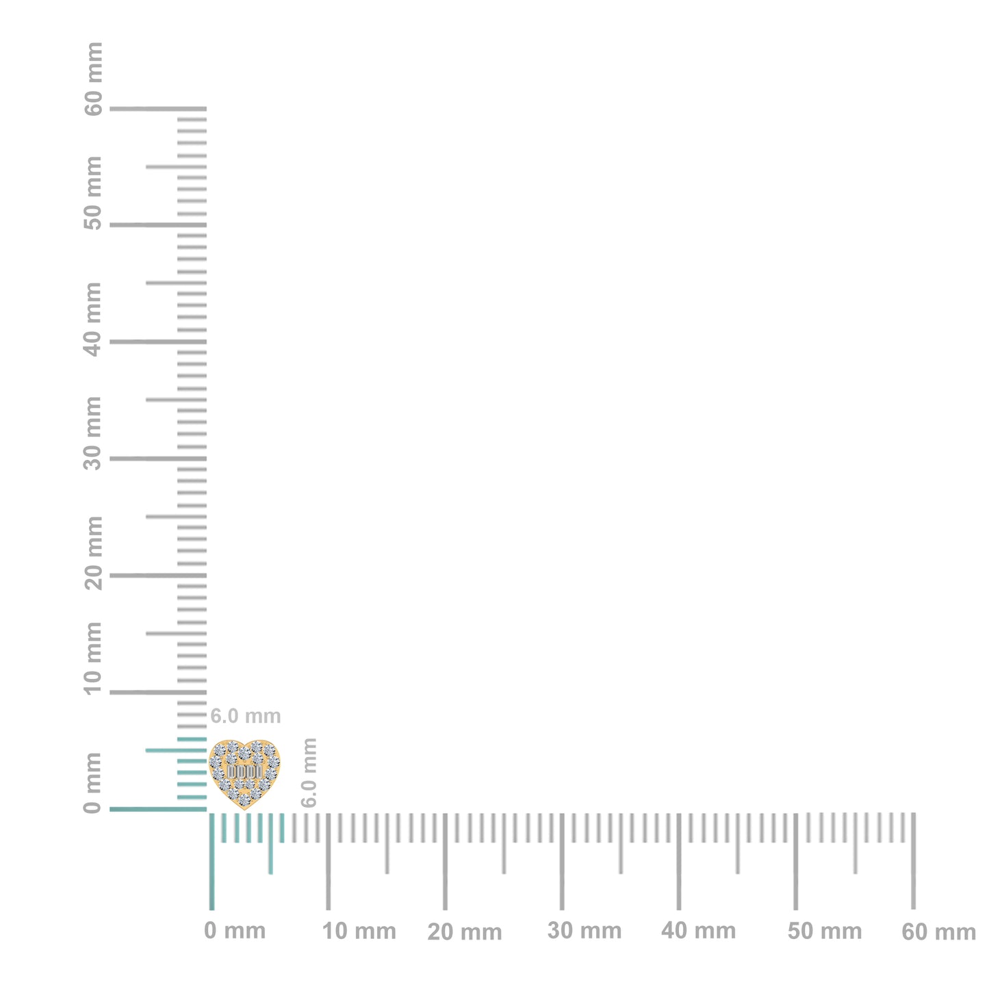 14K Yellow Gold Round Baguette Diamond Heart Shape Cluster Stud Earring 1/5 Cttw