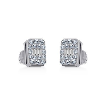 14K white gold baguette diamond earrings with sparkling stones in elegant design