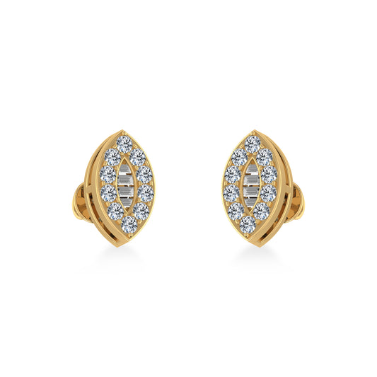 14K Yellow Gold Baguette Diamond Marquise Shape Stud Earring 1/4 Cttw