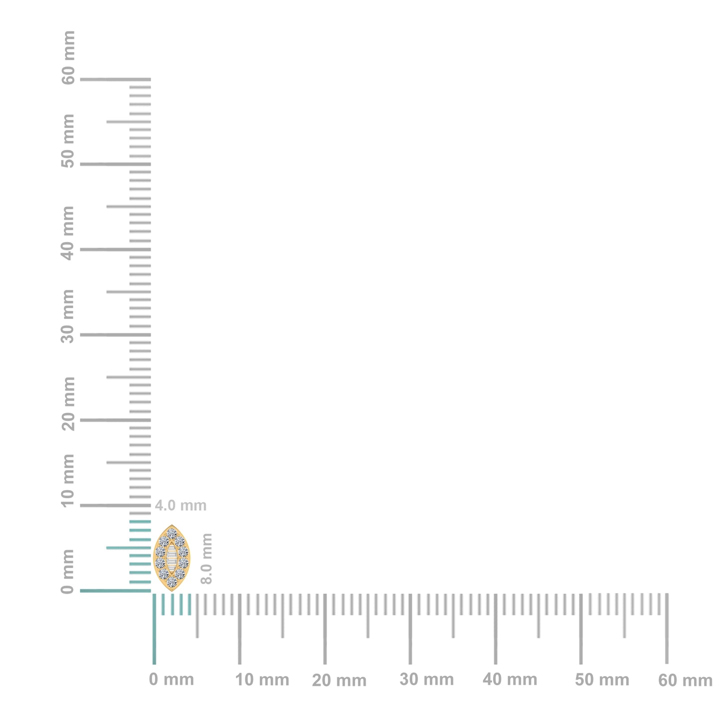 14K Yellow Gold Baguette Diamond Marquise Shape Stud Earring 1/4 Cttw