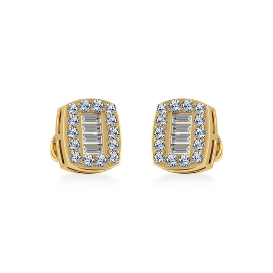 14K Yellow Gold Round Baguette Diamond Stud Earring 3/8 Cttw
