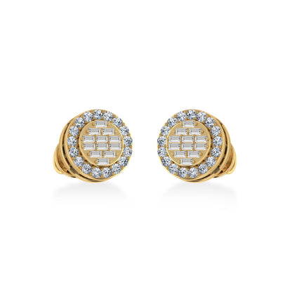 14K yellow gold diamond halo earrings featuring a sparkling design with a brilliant shine