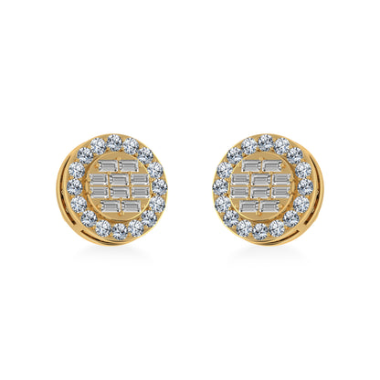 Stunning 14K yellow gold diamond halo stud earrings with sparkling diamond accents for elegant style