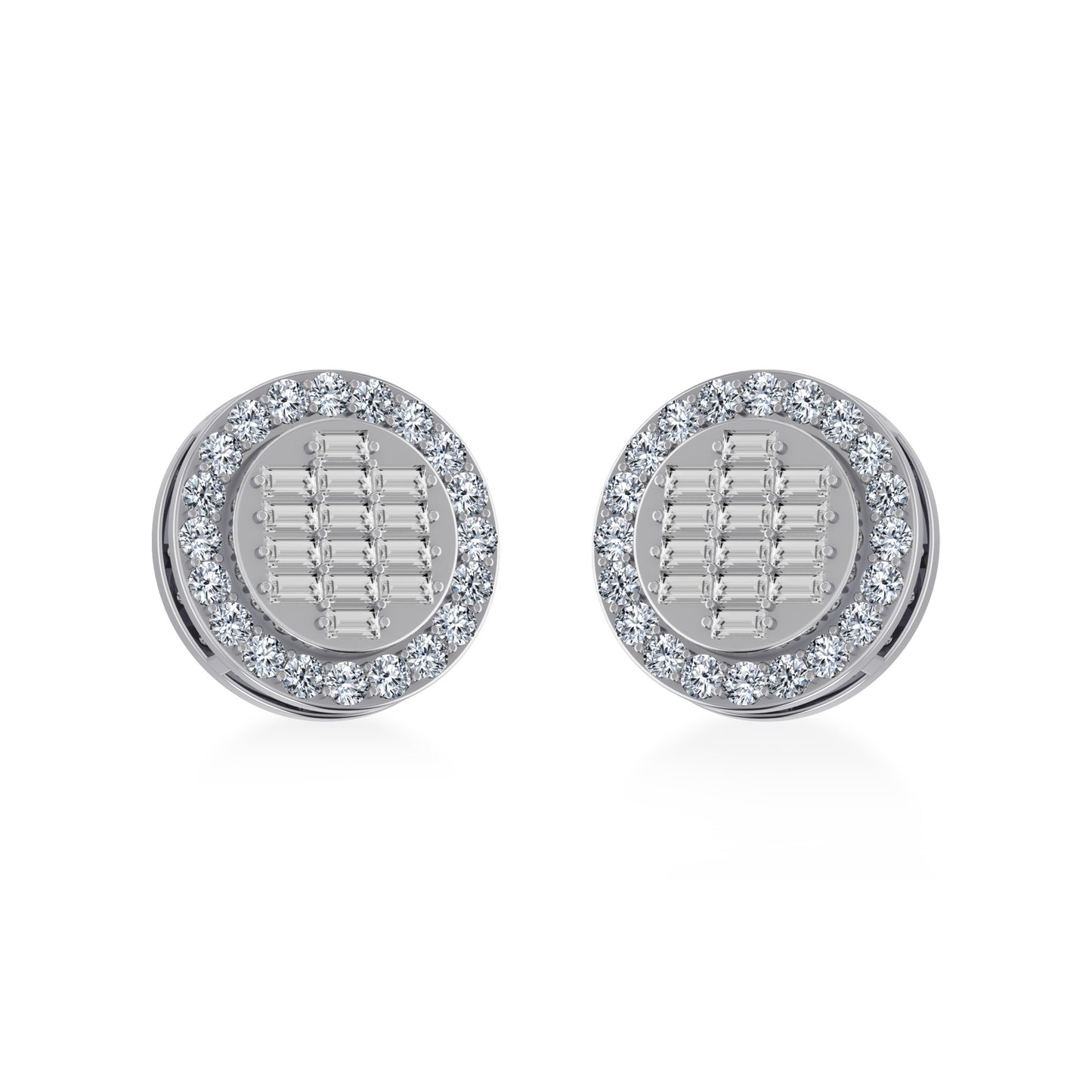 14K White Gold Round Baguette Diamond Halo Stud Earrings 5/8 Cttw