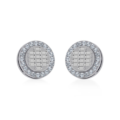 14K white gold diamond stud earrings featuring a round design with sparkling diamonds