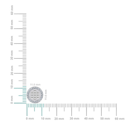 14K white gold diamond stud earrings showcased with measurement scale for size reference