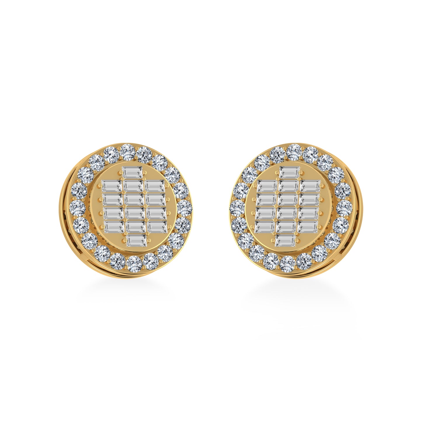 14K Yellow Gold Round Baguette Diamond Halo Stud Earrings 5/8 Cttw