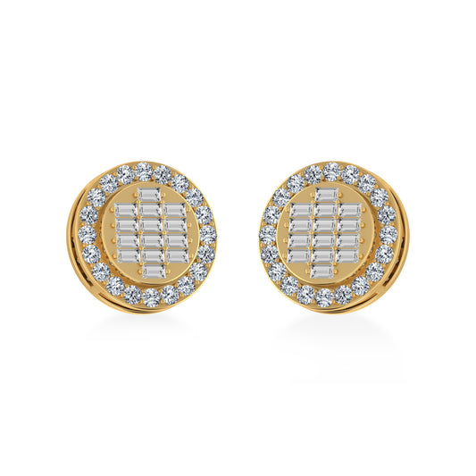 14K Yellow Gold Round Baguette Diamond Halo Stud Earrings 5/8 Cttw