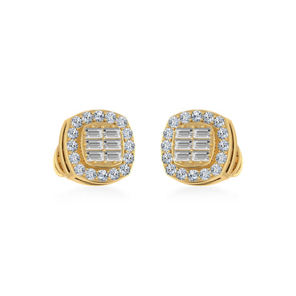 14K Yellow Gold Diamond Designer Stud Earring 1/3 Cttw