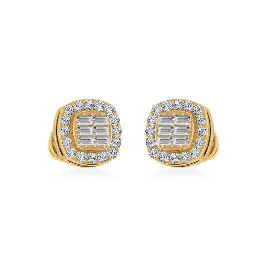 14K Yellow Gold Diamond Designer Stud Earring 1/3 Cttw