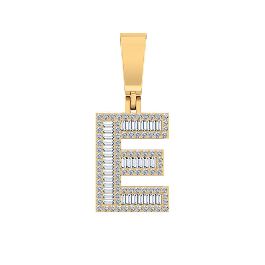 10K Yellow Gold Baguette Diamond Initial E Letter Pendant 1/2 Cttw