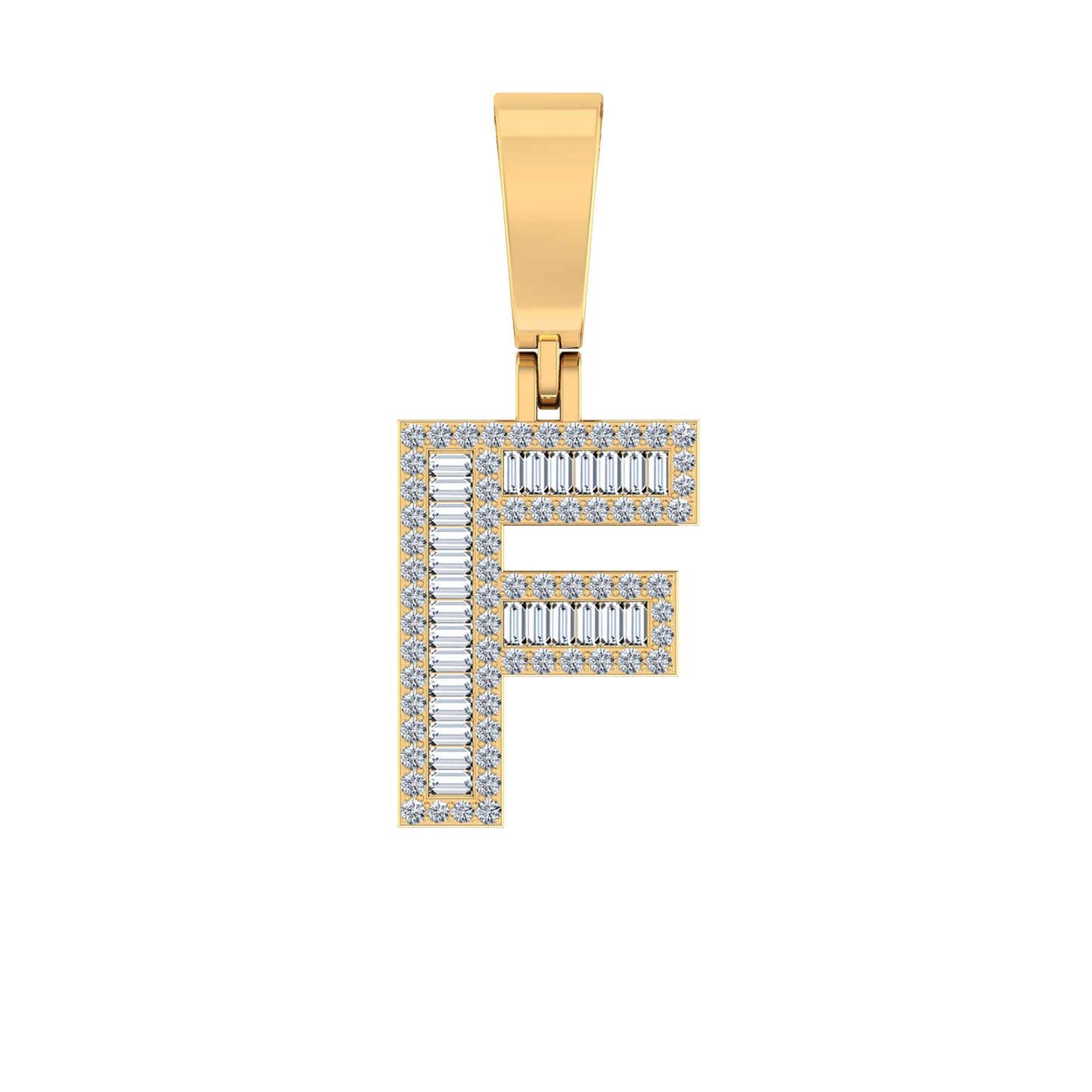 10K Yellow Gold Baguette Diamond Initial F Letter Pendant 3/8 Cttw