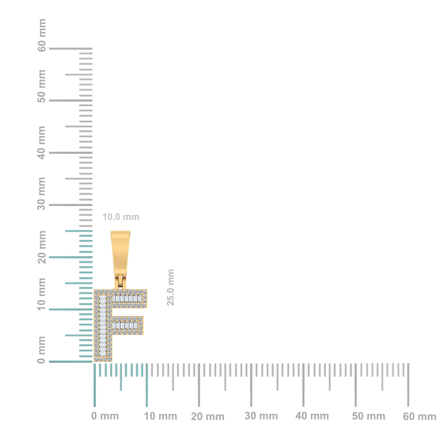 10K Yellow Gold Baguette Diamond Initial F Letter Pendant 3/8 Cttw
