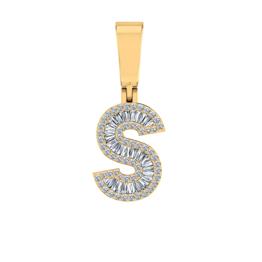 10K Yellow Gold Baguette Diamond Initial S Letter Pendant 1/2 Cttw