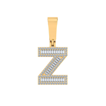 10K Yellow Gold Baguette Diamond Initial Z Letter Pendant 1/2 Cttw