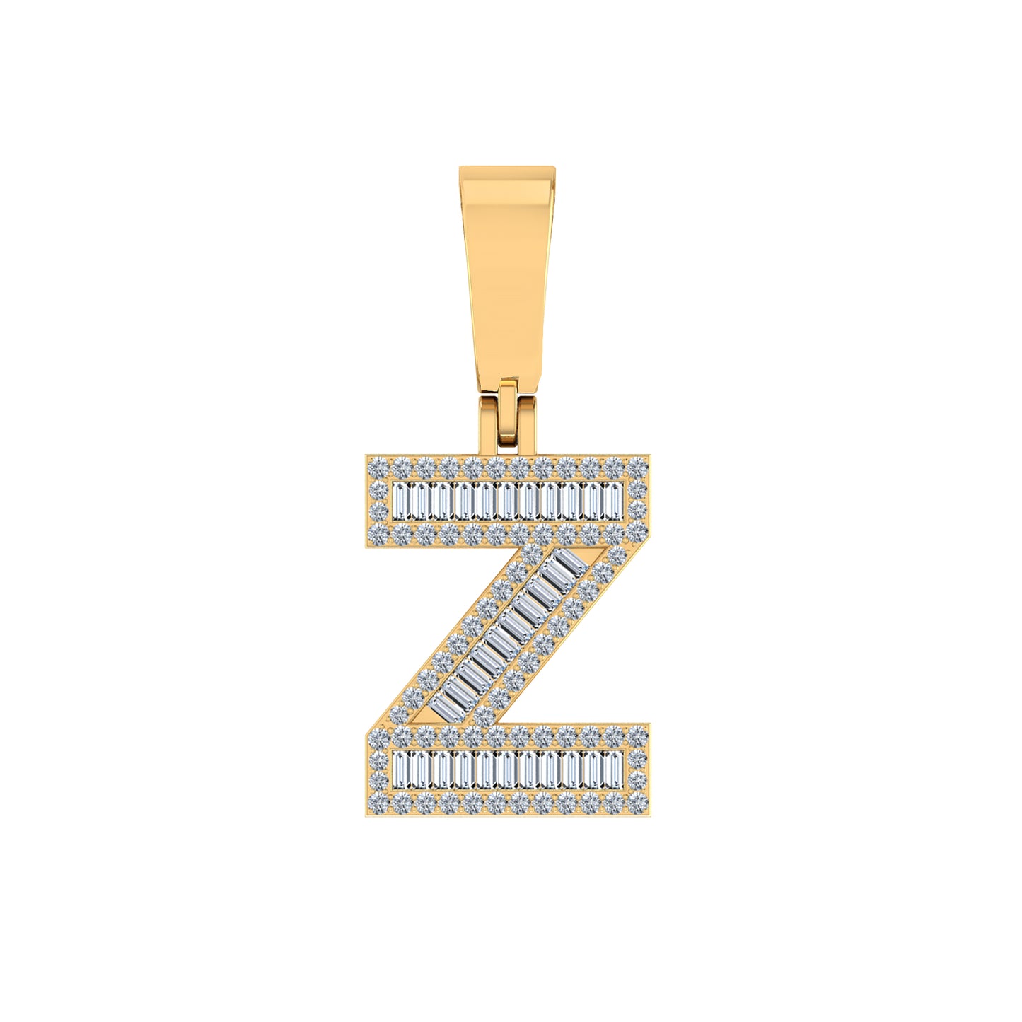10K Yellow Gold Baguette Diamond Initial Z Letter Pendant 1/2 Cttw