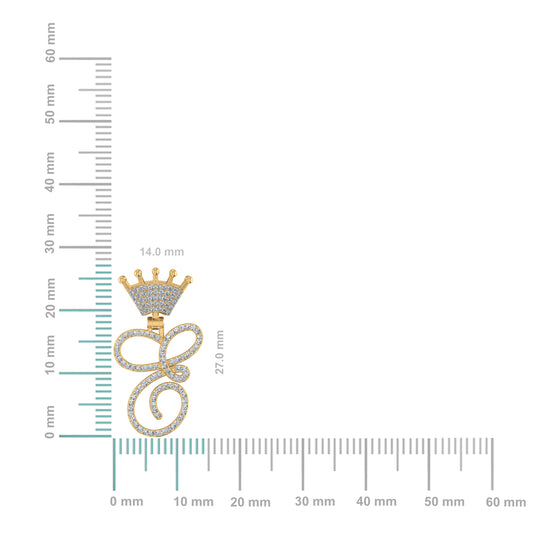 10K Yellow Gold Round Diamond Crown E Letter Initial Pendant 1/5 Cttw