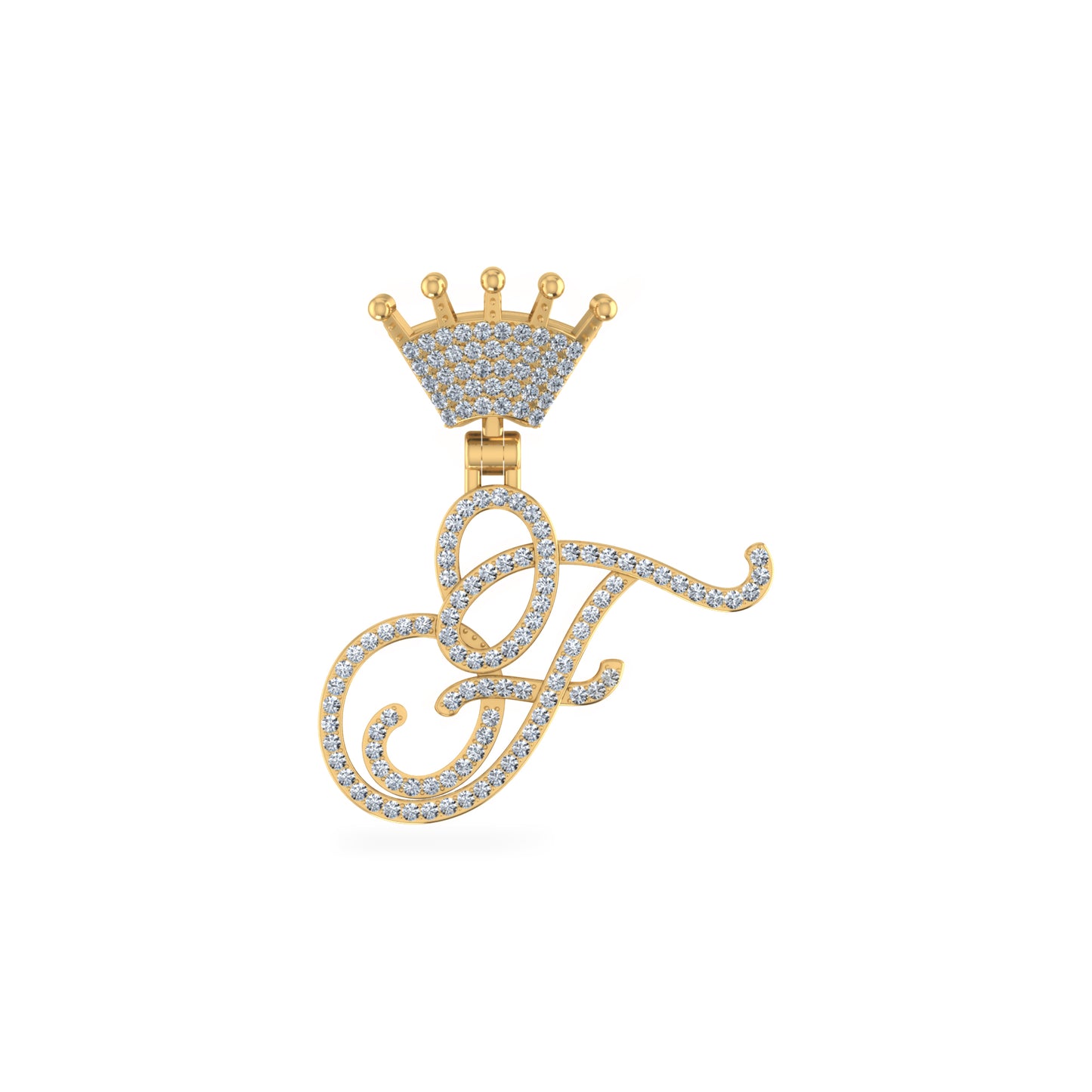 10K Yellow Gold Round Diamond Crown F Letter Initial Pendant 1/4 Cttw