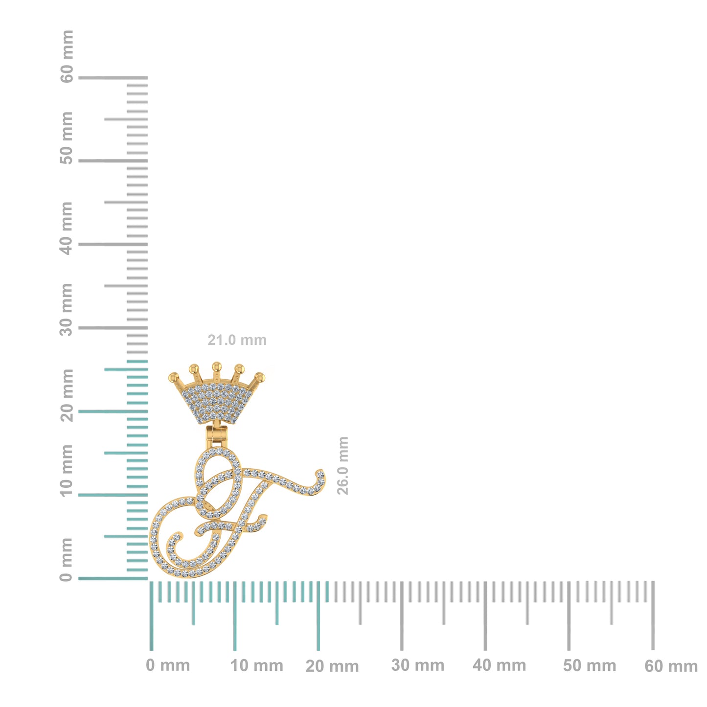 10K Yellow Gold Round Diamond Crown F Letter Initial Pendant 1/4 Cttw