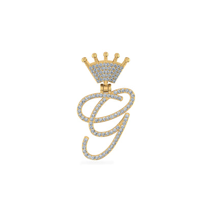 10K Yellow Gold Round Diamond Crown G Letter Initial Pendant 1/5 Cttw