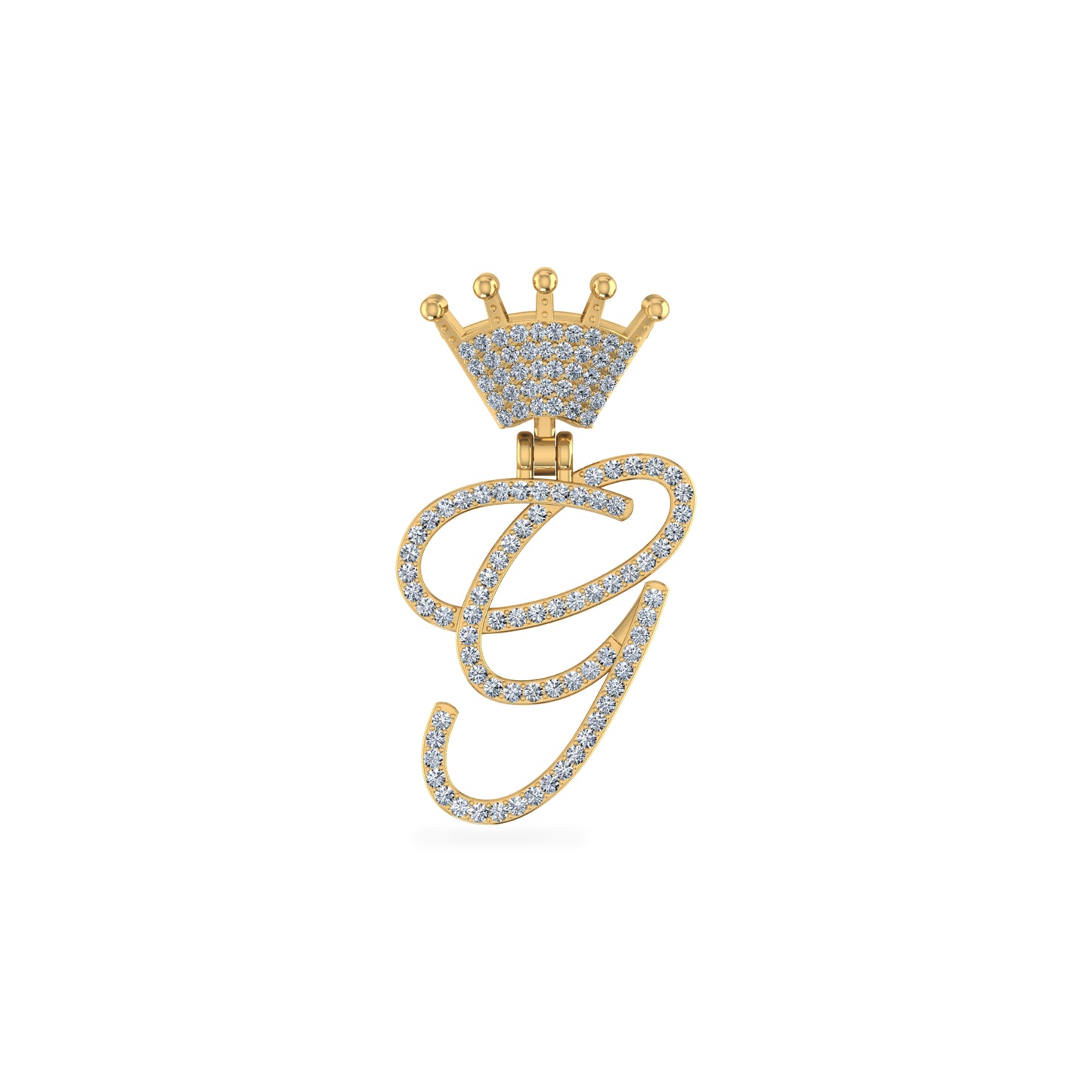 10K Yellow Gold Round Diamond Crown G Letter Initial Pendant 1/5 Cttw