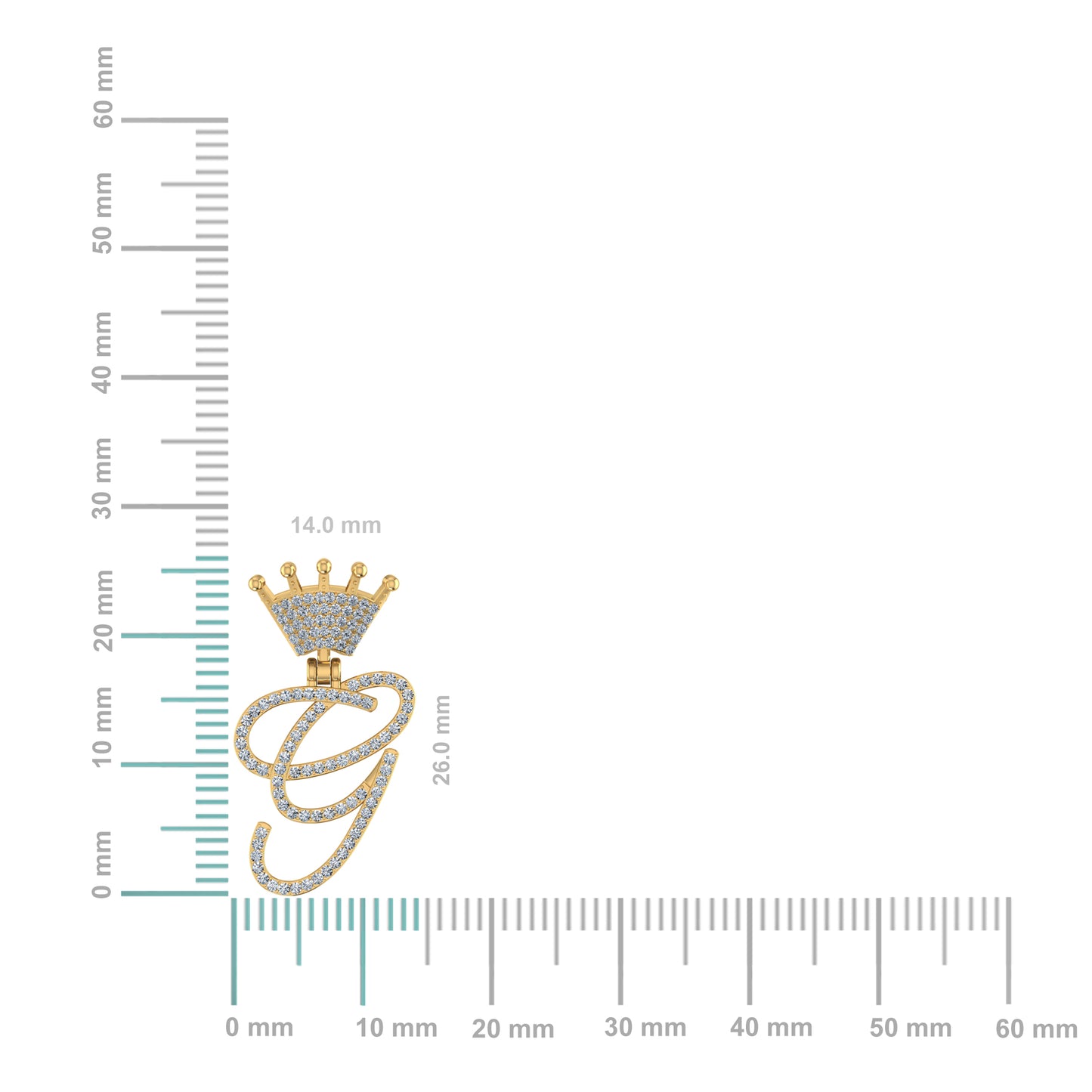 10K Yellow Gold Round Diamond Crown G Letter Initial Pendant 1/5 Cttw