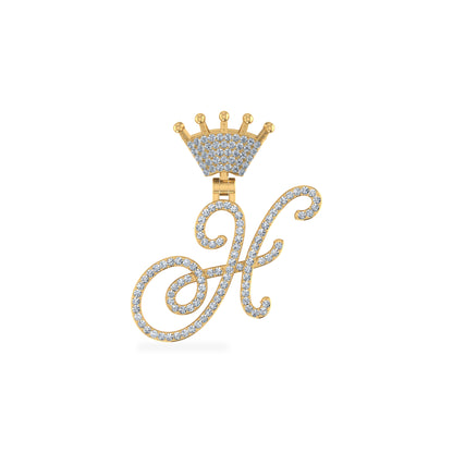 10K Yellow Gold Round Diamond Crown H Letter Initial Pendant 1/4 Cttw