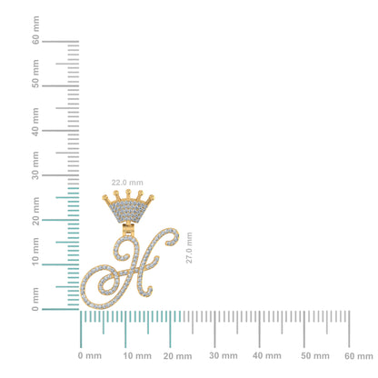 10K Yellow Gold Round Diamond Crown H Letter Initial Pendant 1/4 Cttw