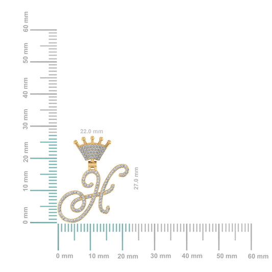 10K Yellow Gold Round Diamond Crown H Letter Initial Pendant 1/4 Cttw