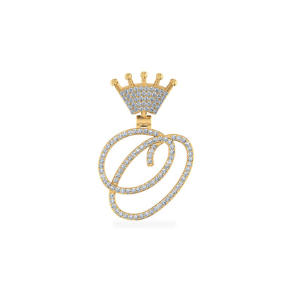 10K Yellow Gold Round Diamond Crown O Letter Initial Pendant 1/5 Cttw