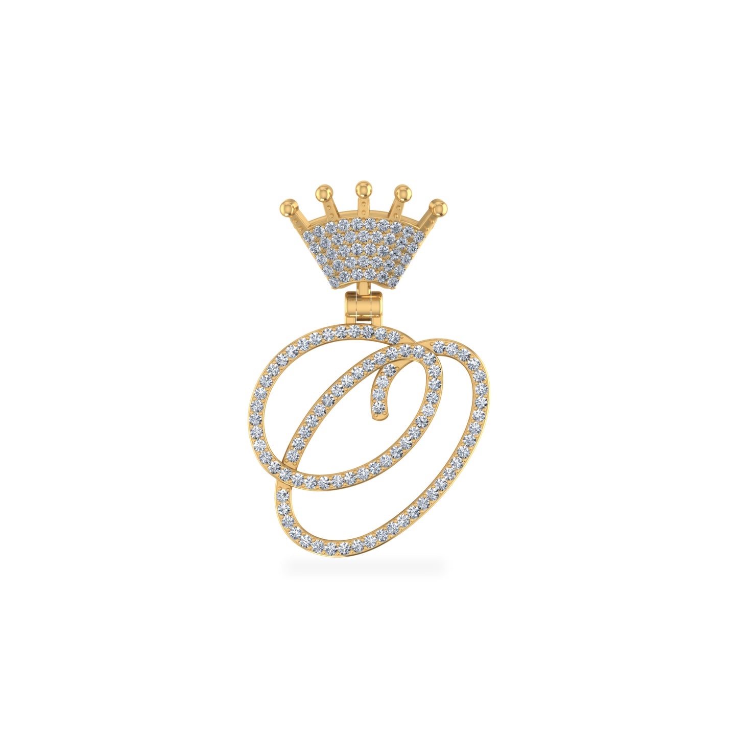 10K Yellow Gold Round Diamond Crown O Letter Initial Pendant 1/5 Cttw