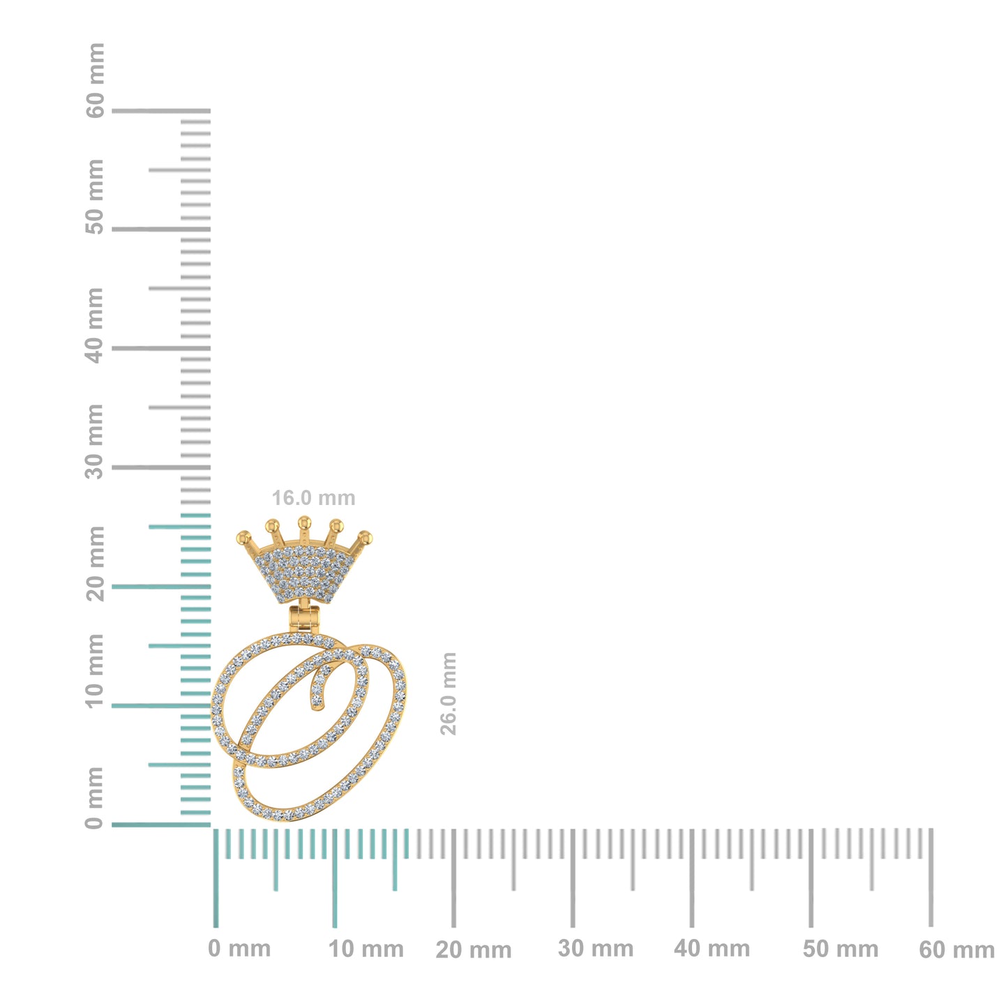 10K Yellow Gold Round Diamond Crown O Letter Initial Pendant 1/5 Cttw