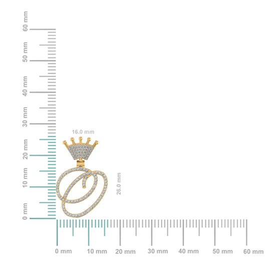 10K Yellow Gold Round Diamond Crown O Letter Initial Pendant 1/5 Cttw