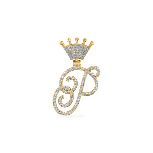 10K Yellow Gold Round Diamond Crown P Letter Initial Pendant 1/4 Cttw